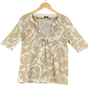 J.Crew Women's Floral Beige & White V-Neck Top, Size Small